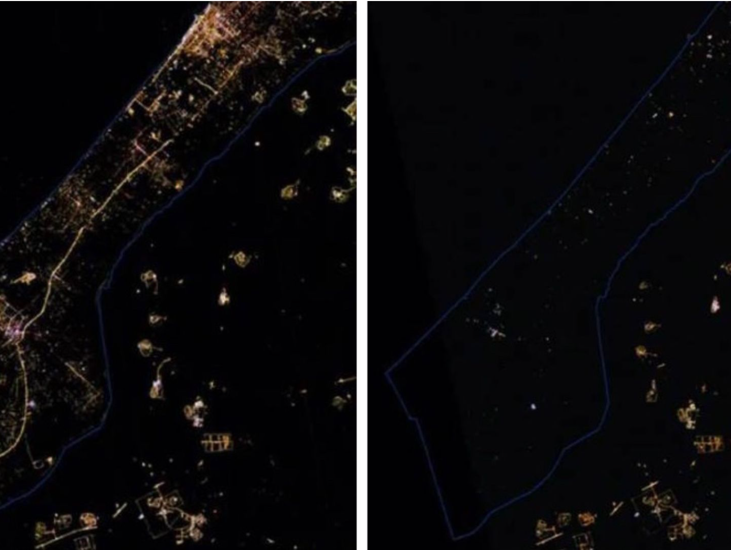 触目惊心！加沙地带断电前后影像对比