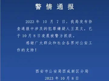 重大刑案嫌疑人王某文（男，23岁），已抓获！西安警方最新通报→