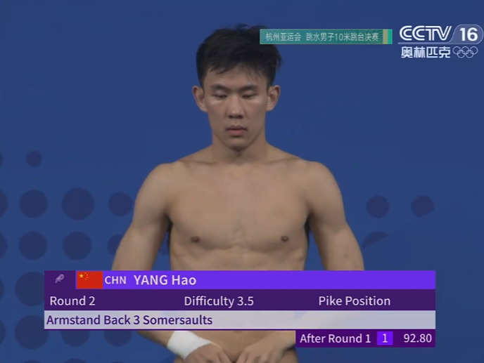 杨昊夺得杭州亚运会跳水男子10米台金牌