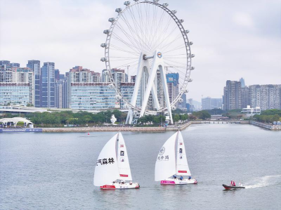 超出片，当摩天轮与帆船相遇！2023世界帆船对抗巡回赛深圳·宝安总决赛暨世界湾区帆船赛开赛