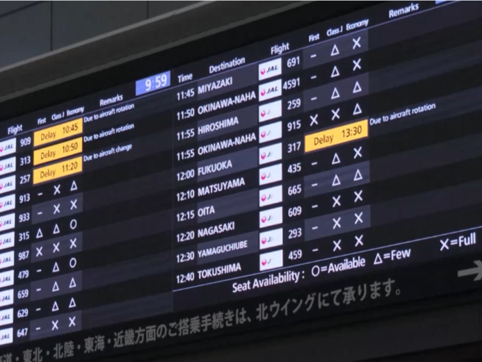 日本羽田机场仍有大量航班延误或取消，受影响旅客人数或超3.6万人