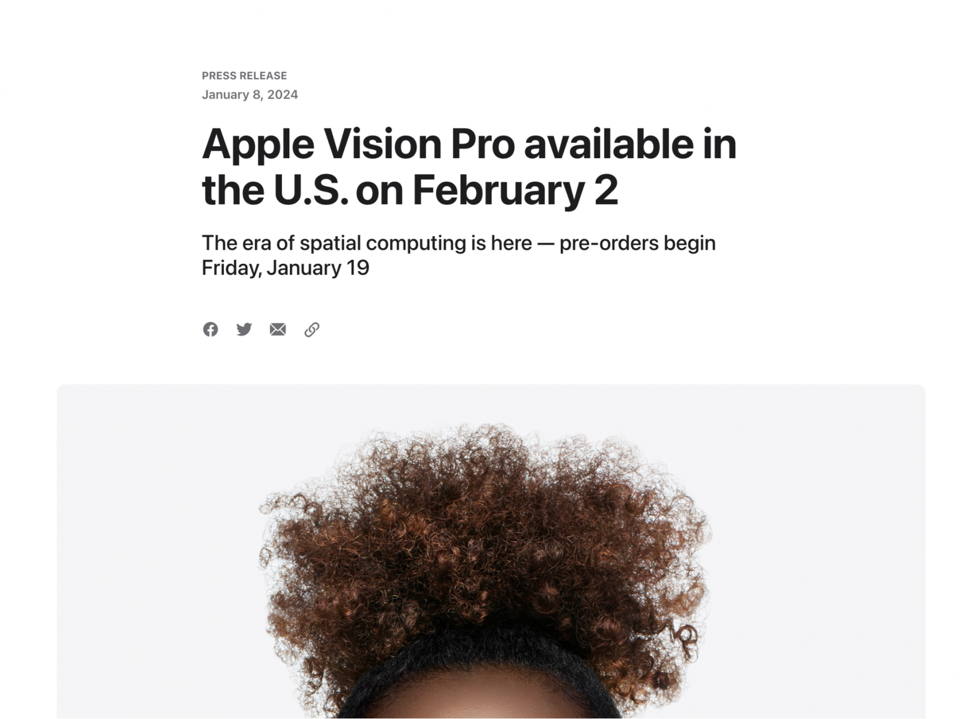 苹果官宣：Vision Pro定档1月19日开启预售