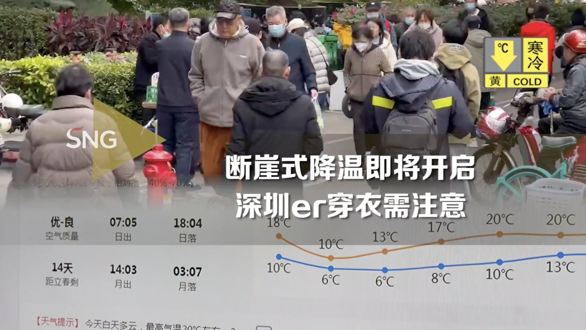 深圳寒冷黄色预警生效中