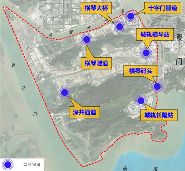 图1 横琴粤澳深度合作区“二线”通道分布示意图