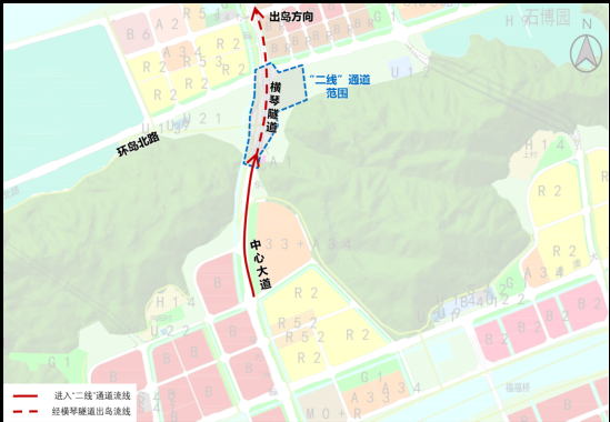 图7 横琴隧道出岛交通组织示意图