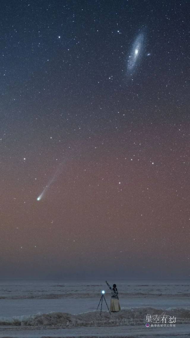 星空摄影师陈格爽3月10日在青海湖拍摄的12P彗星。（星联CSVA供图）