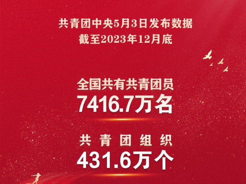 全国共有共青团员7416.7万名