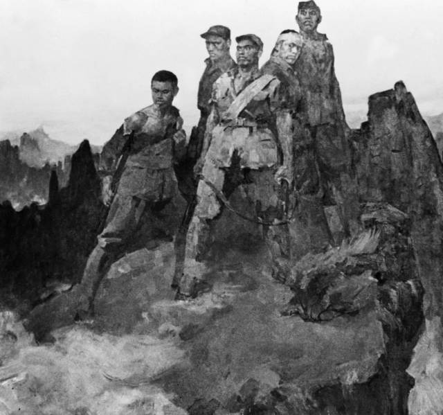 油画《狼牙山五壮士》。新华社发