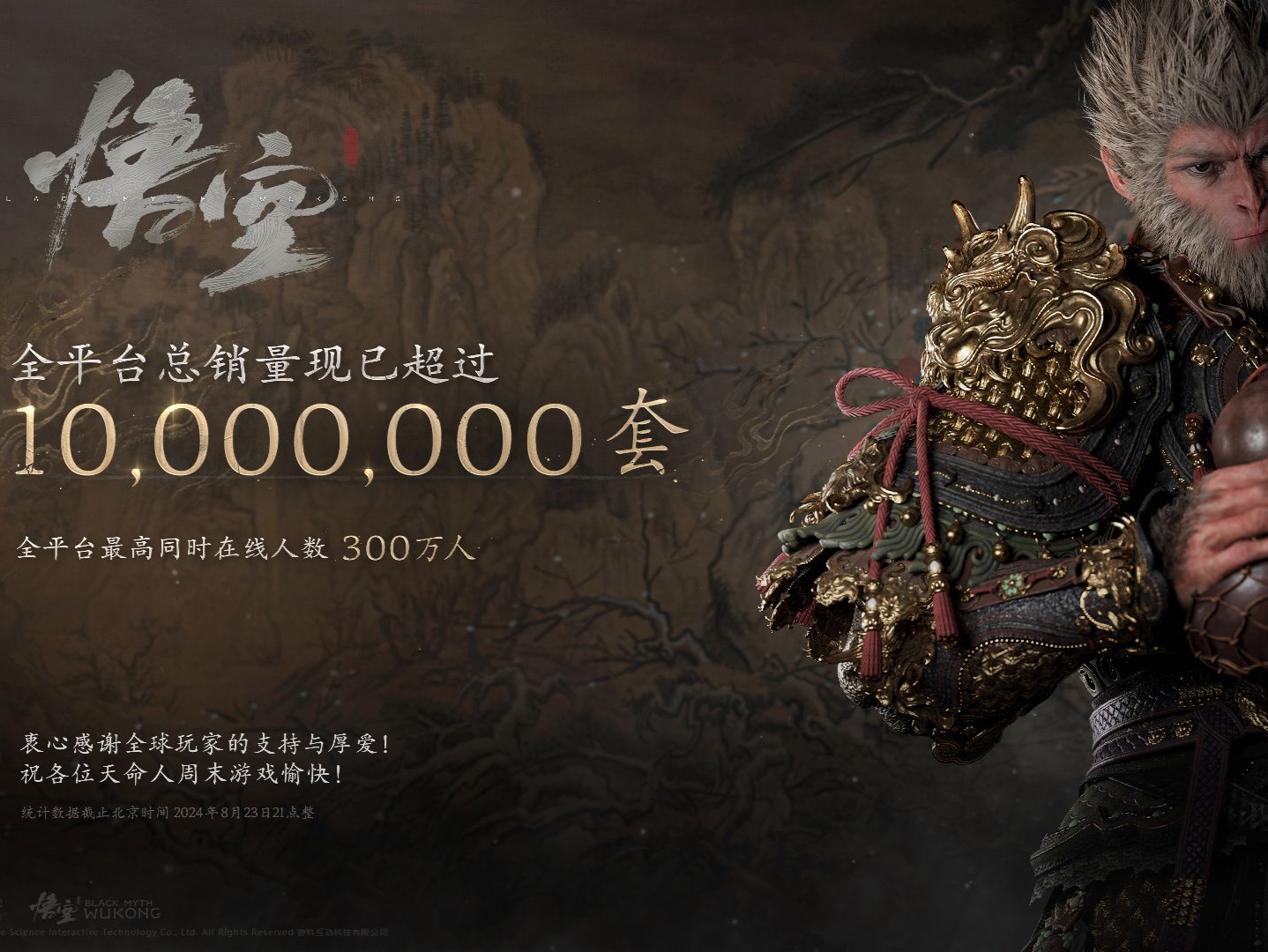 《黑神话：悟空》销量超1000万套，游戏科学CEO：很快，很意外