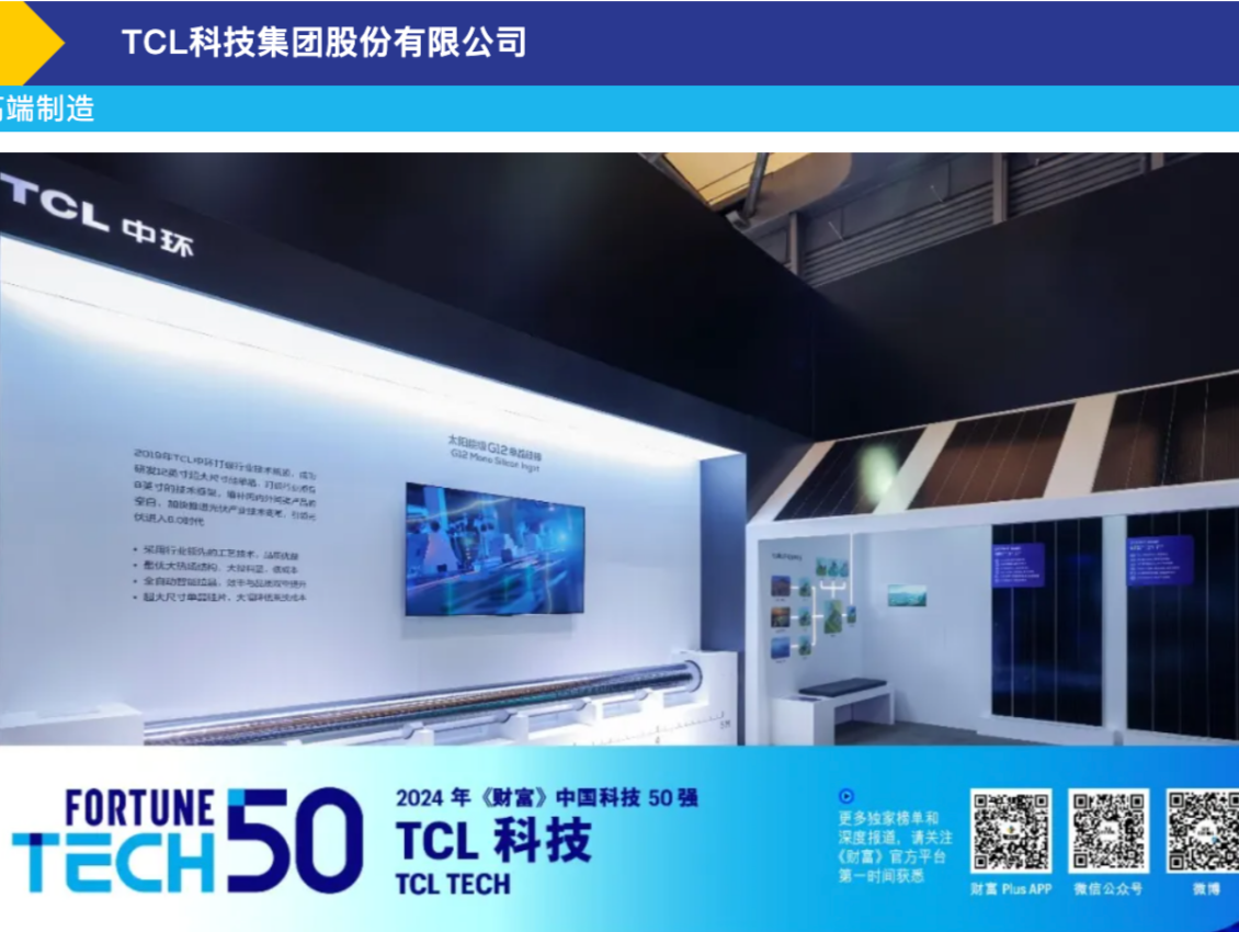TCL科技入选2024年《财富》中国科技50强