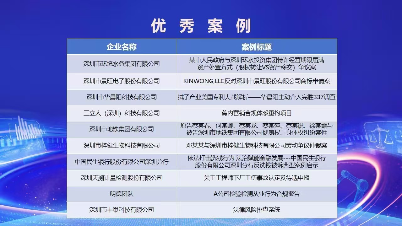 深圳发布首批依法治企典型案例