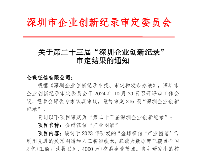 助力银行精准获客，金蝶征信产业图谱入榜“深圳企业创新纪录”  ​