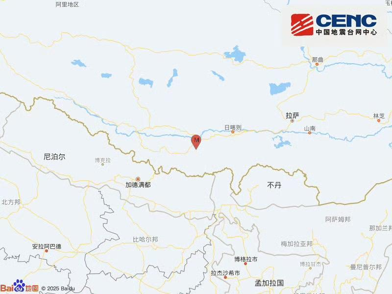 西藏日喀则市定日县发生3.4级地震，震源深度10公里