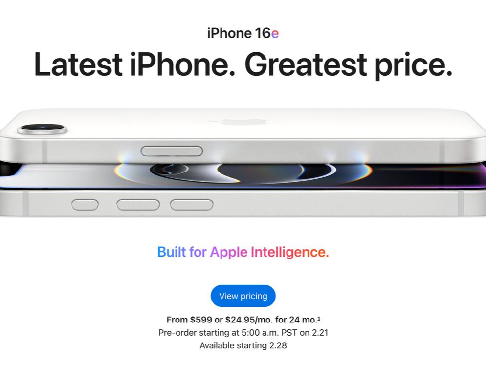 苹果发布iPhone 16e，售价599美元起