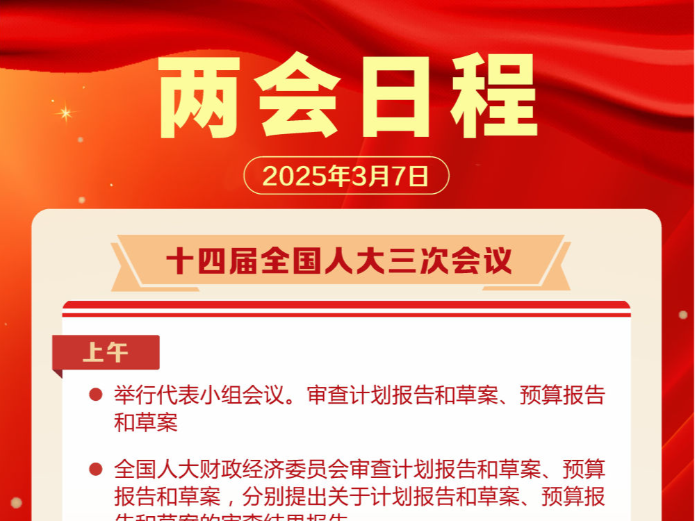 两会日程预告 | 3月7日：人代会审查计划、预算报告 审议代表法修正草案 政协委员进行大会发言