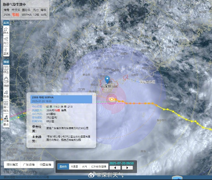 台风“韦帕”中心进入深圳百公里范围内！深圳市东部大风持续、中西部大风增强