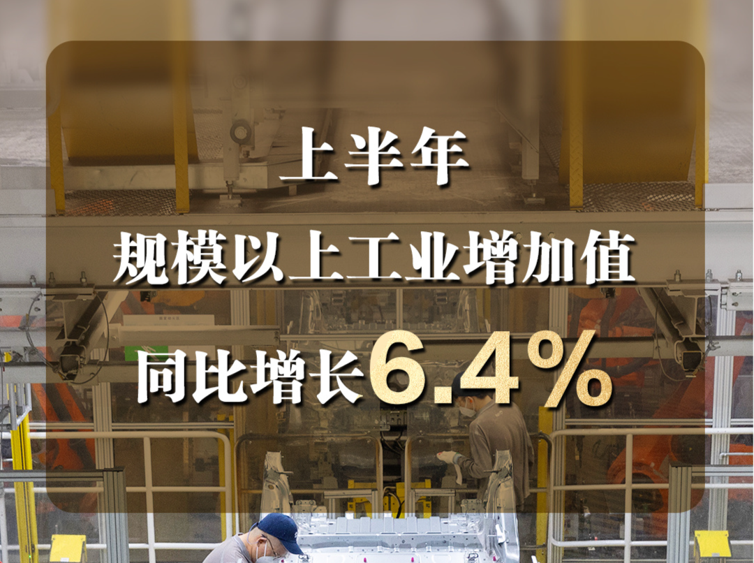 今年上半年规模以上工业增加值同比增长6.4%，展现出较强韧性