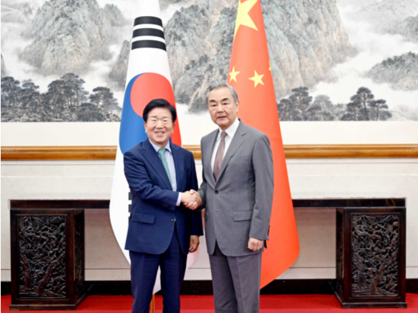 王毅会见韩国总统特使朴炳锡 