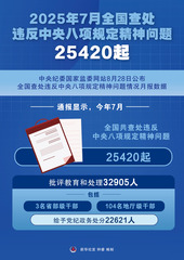 （图表）2025年7月全国查处违反中央八项规定精神问题25420起