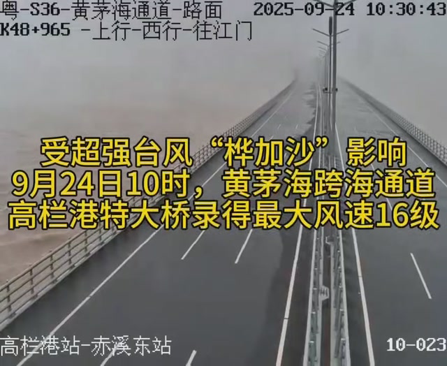 黄茅海跨海通道高栏港特大桥录得最大风速16级