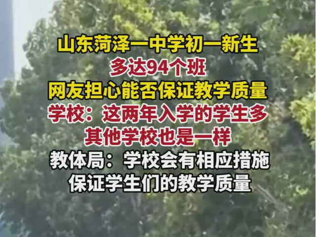 山东菏泽一中学初一多达94个班，多方回应 