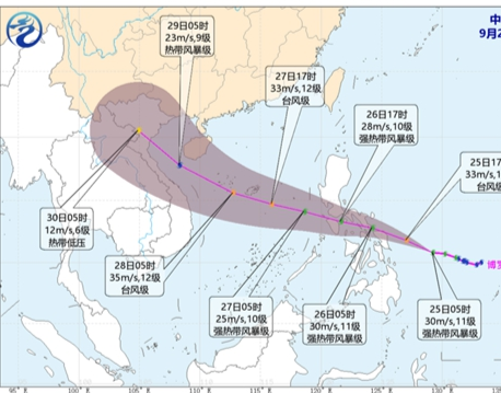 台风“博罗依”加强为强热带风暴级，将于27日凌晨进入南海海域