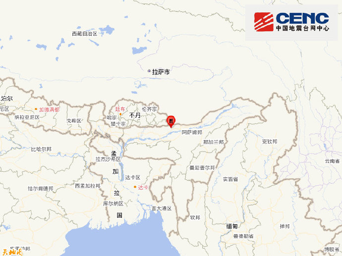 印度发生5.5级地震，震源深度20公里，距我国边境线最近约18公里