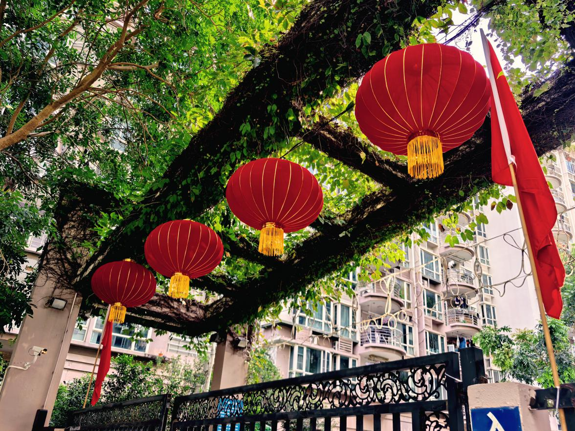 张灯结彩迎“双节”，深圳社区小区精心装扮“中国红”
