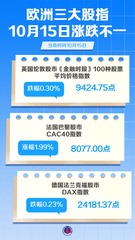（图表）欧洲三大股指10月15日涨跌不一