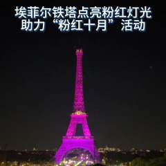 埃菲尔铁塔点亮粉红灯光 助力“粉红十月”活动