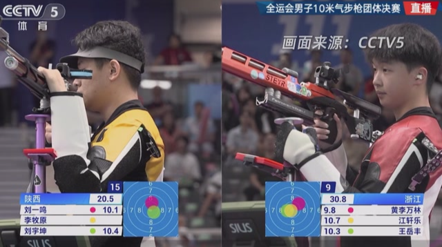 男子10米气步枪团体赛陕西队摘金