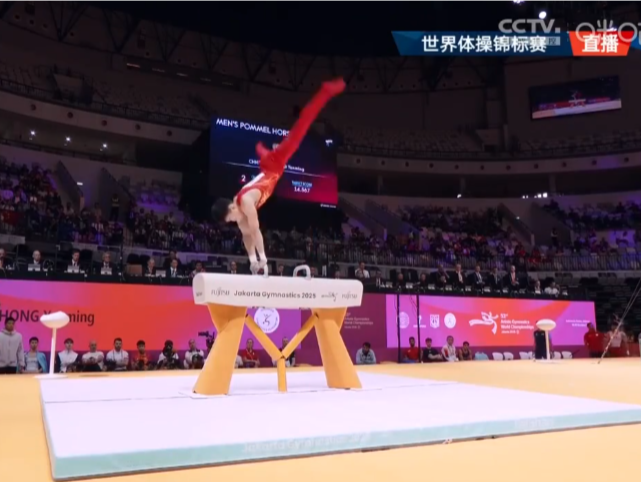 中国选手洪延明夺得体操世锦赛男子鞍马冠军