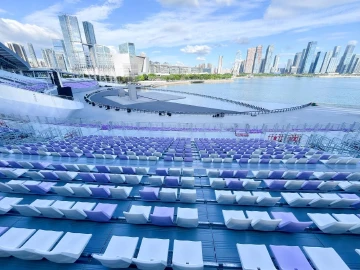 紫色座椅邂逅海滨落日!全运会闭幕式看台藏巧思