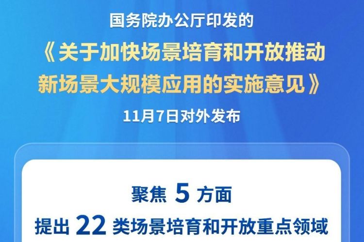 国办印发《关于加快场景培育和开放推动新场景大规模应用的实施意见》
