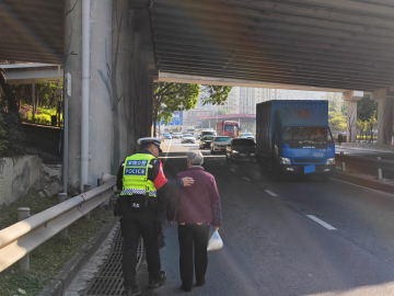 老人误入快速路 交警及时救援化险为夷