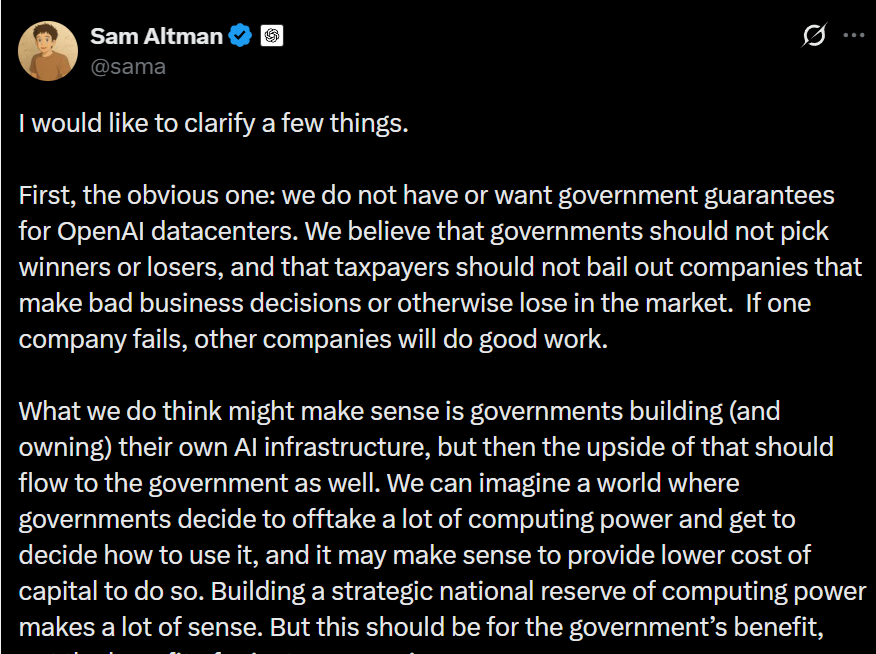 AI巨头寻求政府担保？美股科技股集体下跌，OpenAI紧急下场澄清