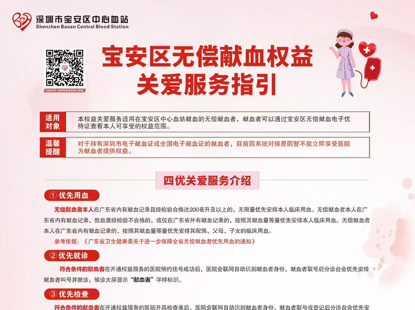 宝安献血者专属就医优待上线，全区9家公立医院享“四优二免”服务