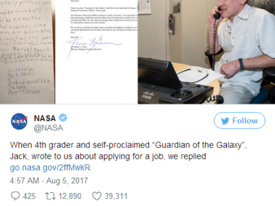  9岁男孩向NASA申请任“行星保卫官 ”，求职信亮了