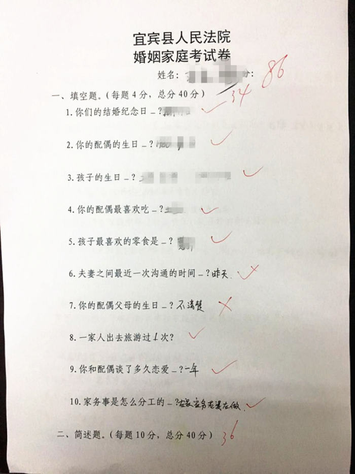 想离婚先考试？一法官制“离婚考卷” 60分以上还离不了