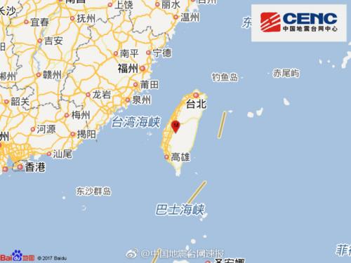 台湾中部连发7起有感地震 主震里氏规模5.1