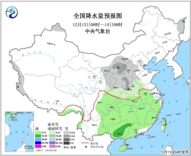 13日起我国中东部将出现大范围弱雨雪天气