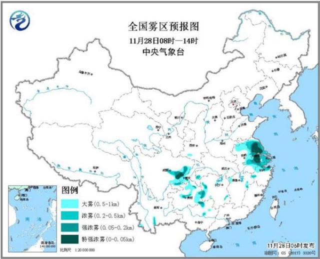 大雾橙色预警：苏浙沪等6省市有浓雾或强浓雾