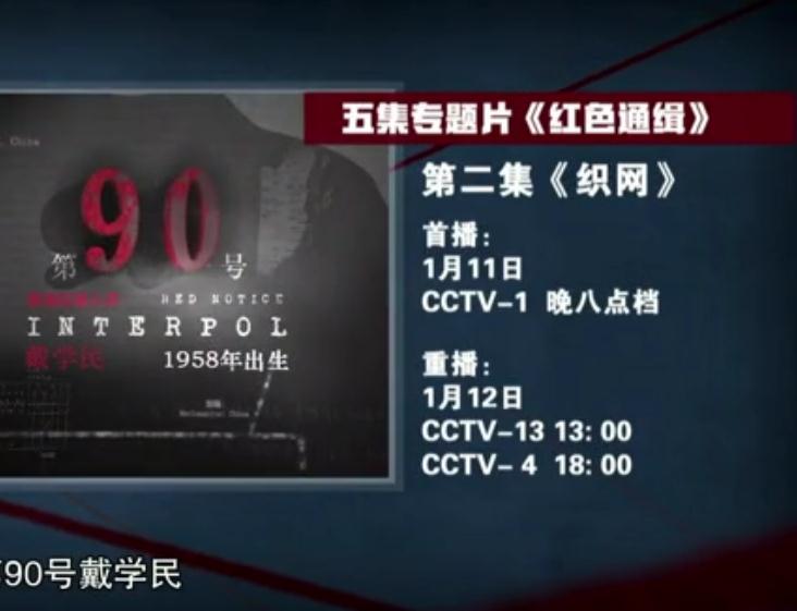 电视专题片《红色通缉》第二集《织网》今晚央视综合频道播出