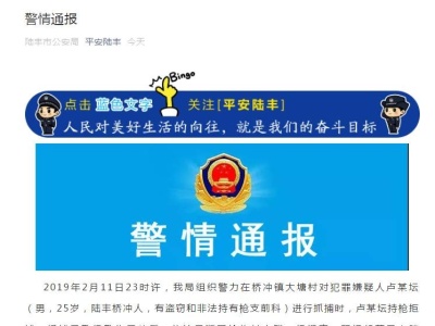 广东陆丰一嫌犯持枪拒捕被击毙，现场查获3包疑似冰毒