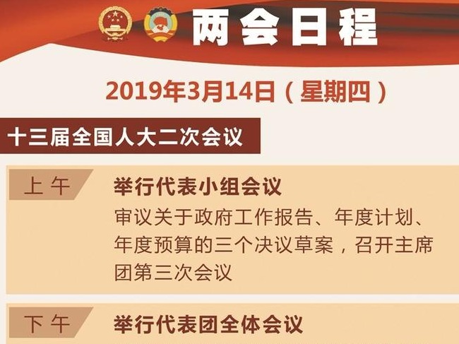 两会日程｜3月14日：十三届全国人大二次会议审议各项决议草案