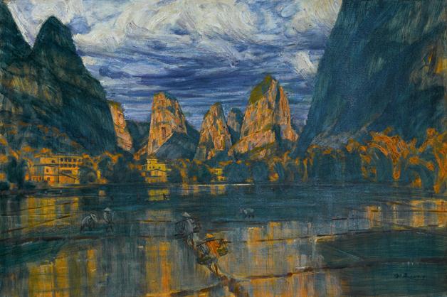 看展︱看画家笔下壮美的漓江风景