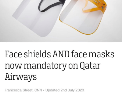 卡塔尔航空公司要求乘客佩戴防护面罩