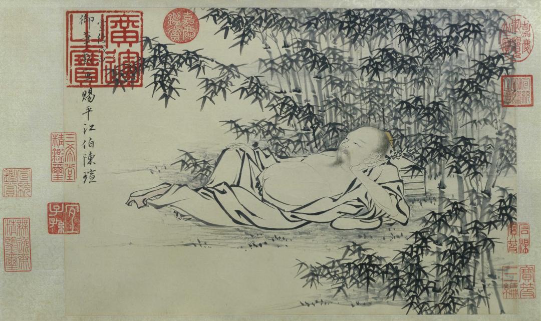 夏山纳凉：脱巾挂石壁，露顶洒松风