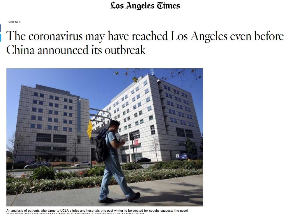 重磅！美国最新报告：早在去年12月洛杉矶或已出现新冠病毒