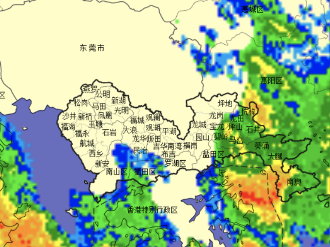 深圳市暴雨黄色预警+雷电预警正在生效中！